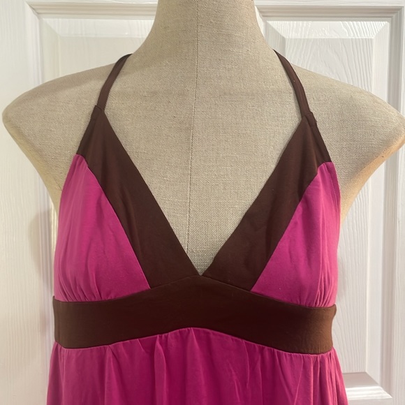 Roxy Maxi sun dress long halter style summer color block pink brown women size M - Picture 2 of 16